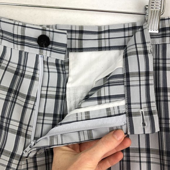 Adidas Men's Size 34 Grey Black Plaid Print Zip Fly Golf Shorts Stretch - Picture 9 of 11